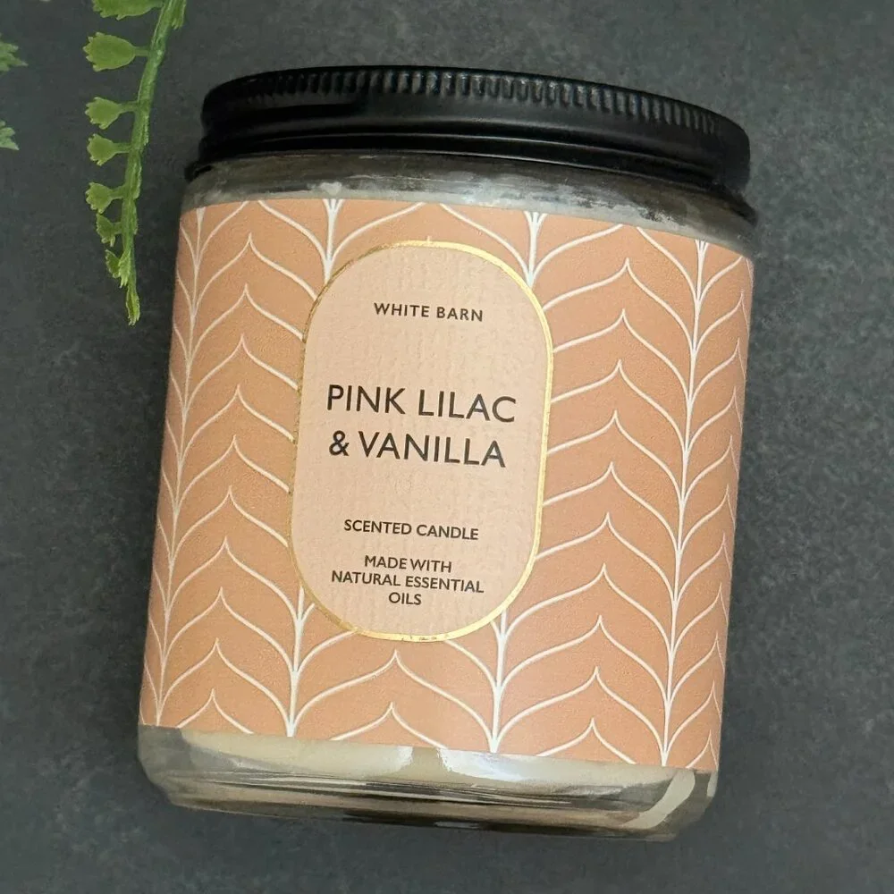 BBW Pink Lilac & Vanilla White Barn Bath & Body Works Mason Single Wick Candle - Picture 5 of 10